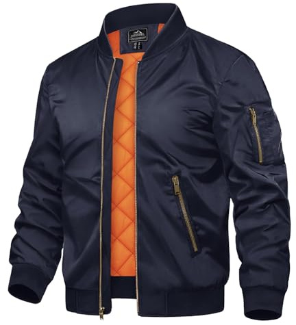 TACVASEN Chaqueta Abrigada Chaqueta de Invierno para Hombre Chaqueta Bomber de Carga Abrigo a Prueba de Viento Chaquetas Urbanas Azul Marino,L