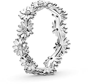 Pandora Garden Anillo con forma de corona de margaritas centelleantes en plata de ley con circonitas cúbicas transparentes, talla 50