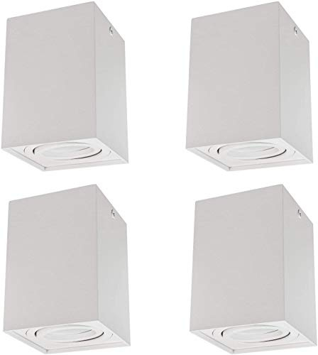 Maclean MCE 426W per Lampadine LED GU10 Max.40W Plafone Orientabile Faretto da Soffitto Diversi Colori e Forme IP20 Spot Moderno (Bianco, 4x Plafoniera Quadrata+4x Lampad. 7W Bianco Caldo)