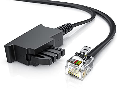 CSL - 15m Telefonkabel TAE-F Stecker auf RJ11 Stecker - Int. Norm 6P4C / 4-polig belegt - Flachkabel - von analoger Telefondose zum Telefon Fax Modem Router Anrufbeantworter, 15 Meter schwarz