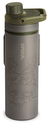 GRAYL Titanium UltraPress 500ml Wasserfilterflasche Olive Drab - Filter für Wandern, Camping, Survival, Reisen