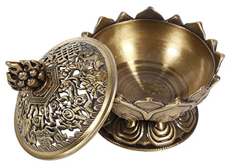 KIMISS Bruciatore di Incenso di Loto per Coni e Disco di Carbone, Porta Incenso per Resina (Bronzo)