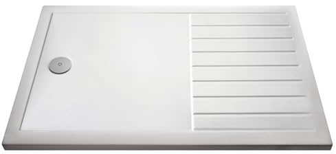 Balterley 1700 x 800 Rectangular Shower Tray with Raised Anti-Slip Lines, Slimline Shower Trays, Durable Stone Resin Base Trays for Bathroom Enclosure, Central Waste Tray for Wetroom Showers (White)