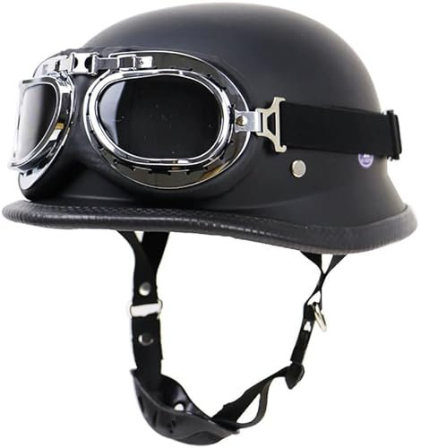 Medio Casco de Motocicleta Retro Casco de Media Concha de Estilo Alemán Casco Jet Vintage Aprobado por Dot ECE Hombres Mujeres Casco de Scooter Casco de Cara Abierta (Color : Matt Black, Size : XL=(