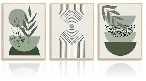 Dazzlewall Verde Salvia Boho Wall Decor Póster Geométrico Abstracto Póster de Pared para Dormitorio Sala de Estar 12x16 in Sin Marco Set de 3