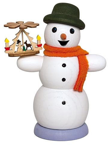 Kuhnert Rauchmann/Räucherfigur aus Holz - Schneemann mit Weihnachtspyramide - ca. 13 cm - Made in Germany