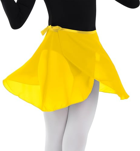 MUNAFIE Ropa de Ballet Señoras Falda de Ballet Corbata de Cintura Ajustable Falda de Gasa Faldas de Danza para Mujeres y Niñas Amarillo