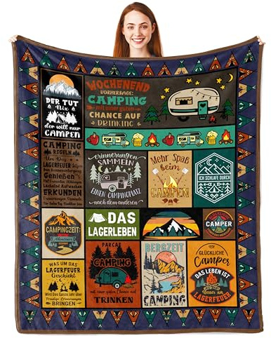 Camping Geschenke, Camping Geschenke für Männer, Geschenke für Camper, Camper Geschenke, Camping Deko, Wohnmobil Geschenk, Camping Gadgets Wohnmobil, Wohnwagen Zubehör Innen, Camping Decke 150 x 130CM