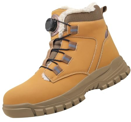 MEIbax Chaussure de Securité Homme Antidérapant Confortable Montantes Chaussures de Travail Protection Imperméables Antiperforation Automne Hiver Bottes de Securite Embout en Acier (2-Orange, 39)