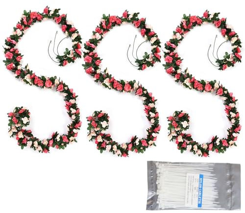 3Pack Flower Garland, Flower Decoration Fake Rose Vines Hanging Garland- 45 Simulated Roses