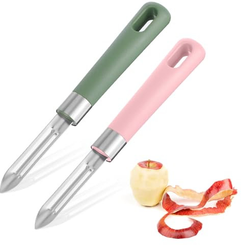 Nogeqi 2 Stück Edelstahl Sparschäler Kartoffel, 17cm Kartoffelschäler Mit Rutschfestem Griff, Schäler Küche Gemüseschäler, Potato Peeler Spargelschäler für Obst Küchenhelfer (Grün Rosa)