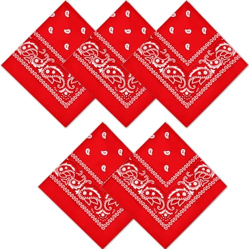 Fjquamitix 5-Piece Bandana Set, Bandanas for Women & Men - Cashew Flower, Solid Paisley Print Headband Polyester Quick-Dry Bandana Headband, Scarf, Face Covering