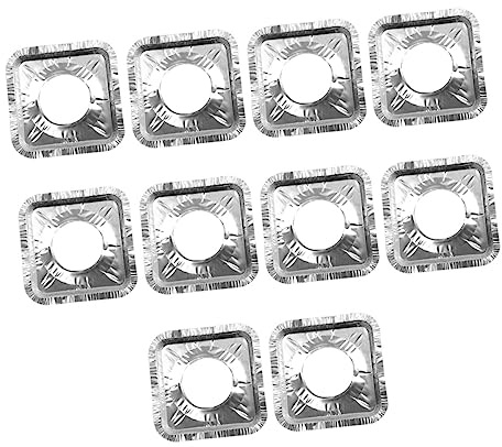 LABRIMP Couvercles de Brûleurs de Cuisinière à Gaz en Papier D'aluminium Argenté, Tapis de Protection Réutilisable et Anti-huile, Lot de 10 pour Plaque de Cuisson Gaz