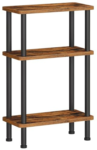 HOOBRO Narrow Side Table, 3-Tier Slim End Table No Tools Needed, Twist-On Assembly, Skinny Nightstand Sofa Storage Shelf for Living Room, Bedroom, Study, Rustic Brown and Black BF246BZ01N1