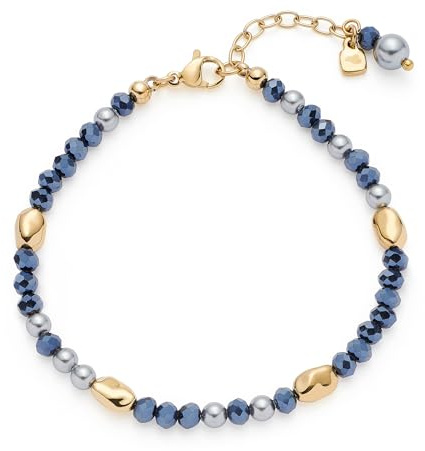 JEWELS BY LEONARDO armband Aline • Armsmycken av guldfärgat rostfritt stål • Mix av trädda pärlor, glasstenar och guldnuggets • 18,5–21 cm längd • Smyckespresent för kvinnor • 025375