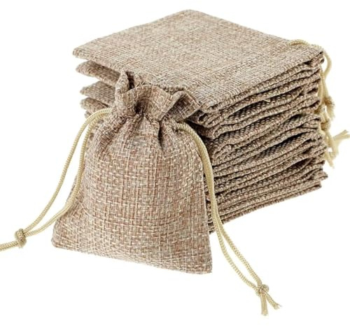THXFUNAREA Pochette Cadeau Noël + Sac Cadeau Noël – Pochons en Lin avec Cordon, 12 Sacs 10×14 cm et 24 Autocollants Noël – Idéal pour Petits Cadeaux et Calendrier de l’Avent
