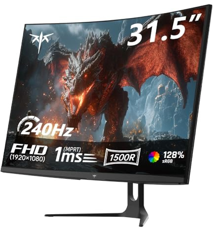 KTC Gaming Monitor 32 Zoll Curved | FHD 240Hz | 1ms MPRT | VA Panel 1500R | HDR10 | 5000:1 Kontrast | AMD FreeSync, Flicker-Free | sRGB 128% Wide Color Gamut | HDMI 2.0/DP 1.4 | VESA-Mount | H32C5