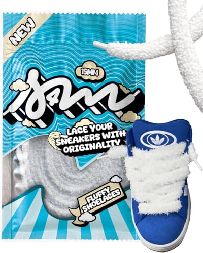 S4M Lacets Fluffy Blanc / 100cm et 120cm / Lacets Peluche Prenium pour Sneakers, Baskets/Lacet Fluffy, Lacet Large pour Jordan, Nike, Adidas, Asics