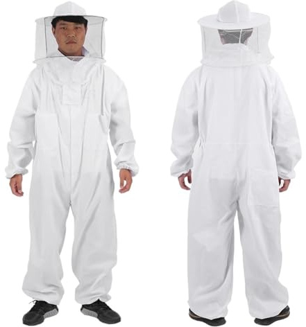 Imkerbekleidung Imker-Bienenanzug aus Baumwolle, professionelle Ganzkörperhandschuhe, Hut, Jacke, Schutzanzug, Imkereiausrüstung(L 160-165cm)