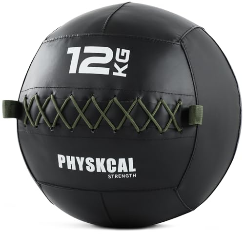 PhysKcal Medicine Wall Ball, palle da slam in morbida pelle con peso per esercizi dinamici di tutto il corpo, allenamenti HIIT, costruzione di forza e resistenza, impugnatura strutturata e