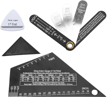 Btuty Guitar Measurement Tool, String Action Gauge and Neck Relief Ruler with Pick Holder for Acoustic Electric Bass Guitar Setup (Triangle Style)