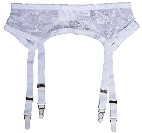 TVRtyle Damen Vintage 4 Riemen Metall Schnallen Sexy Strumpfband Gürtel für Strümpfe Retro Strapsgürtel S502 Gr. L, weiß