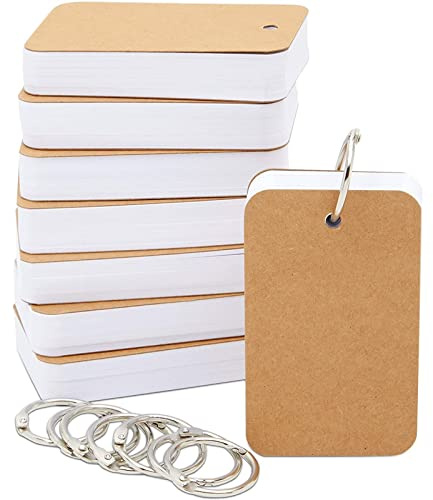 Juvale 8 unidades en blanco tarjetas flash con anillos de cartón para estudio o para uso doméstico – mini tarjetas de índice – 250 g/m², color blanco, 5,6 x 8,9 cm