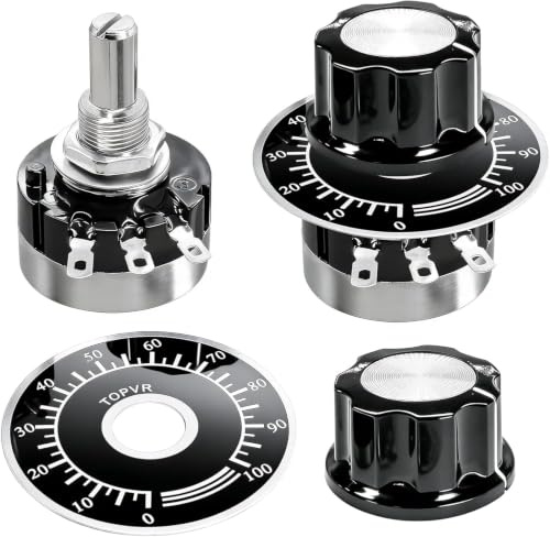Taiss / 2pcs RV24YN20S Single Turn Carbon Film Rotary Taper Potentiometer Used for Inverter speed regulation. Motor speed control + 2pcs A03 knob + 2pcs dials (B103 10K ohm)