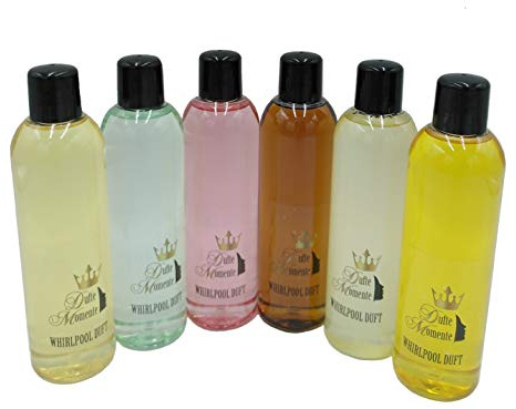Dufte Momente | Whirlpool Duft Set 6 x 250ml Cuba Sunset (Geranium, Mojito, Rum), Eukalyptus, Jasmin, Kokos-Vanille, Lemongras und Orange-Citrus | Badezusatz | naturreine und natürliche ätherische Öle