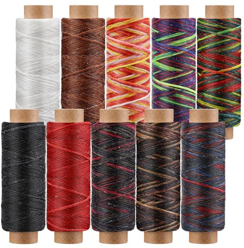 leder wachsfaden Leder Faden Set, 10 Farben Leder Nähen Faden Wachsfaden, 540 Yards Bunte Nähgarn, Lang Wachsgarn für Nähen Handwerk, Buchbinden, Halskette Diy