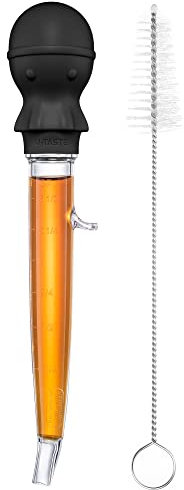 109℃ Hitzebeständige Große Abgewinkelte Bratenspritze: U-Taste Tritan Putenfleisch-Fettpipette mit Silikon Oktopus-Saugkopf und Reinigungsbürste zum Kochen Braten Begießen (1.5 OZ/44 ML, Schwarz)