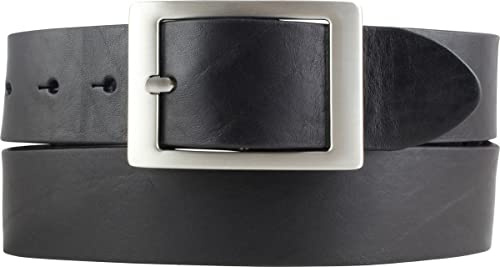 BELTINGER Ceinture en jean en cuir de vachette pleine fleur 4 cm | Ceinture en jean pour femmes hommes 40mm | Ceinture en cuir avec double boucle | Noir 80cm