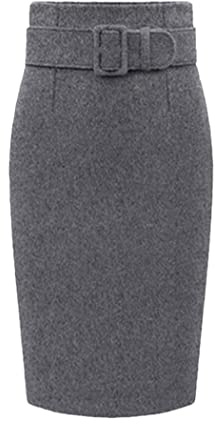 FULBHPRINT Gonna a matita in lana invernale da donna in cotone con cerniera a vita alta casual da festa al ginocchio gonna in cashmere, Gray, M