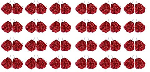 CRAKES 48 Stück Cheerleading Pompons Metallic Papier Cheerleader Pompons Griff Kunststoff für Erwachsene Kinder Cheerleader Party Rot