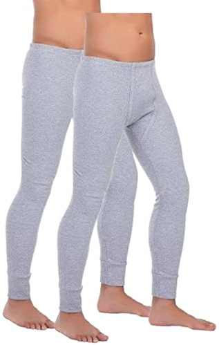 BestSale247 Mutande termiche da uomo lunghe (confezione da 2) con interno in pile caldo invernale, biancheria intima da sci in cotone, grigio., M