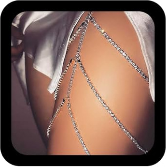 TseenYi Boho lår benkedja lager kristall lår kedja strass tofs ben kedja sexig nattklubb Cz kroppskedja strand bikini kristall ben smycken för kvinnor och flickor (silver)