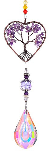 Molain Glass Suncatcher Crystal Pendant Rainbow Maker Colorful Heart Shaped Life Tree Hanging Ornament Indoor Outdoor Decor Hanging Pendant Car Garden Home Decoration