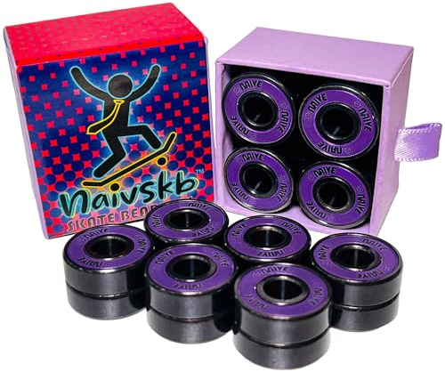 Naivskb Skate Bearings 8mm 16 Pack, Precision 608 Bearings Quad Inline Skates Roller Derby Skateboard Longboard Scooter(Neon Purple)