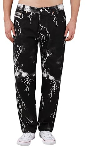 Picaldi® Zicco 472 Flash Jeans | Loose & Relaxed Fit | Pantalones de corte zanahoria | Corte informal y holgado, estampado, Black Night., 38W x 30L