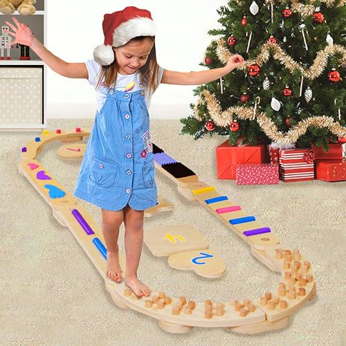 Catteam Poutre d'équilibre en bois pour enfants et tout-petits avec tremplins – Ovale – Bûches de planche d'équilibre Montessori – Jouet de motricité pour la coordination de l'équilibre