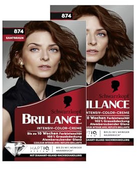 Brillance Intensiv-Color-Creme 874 Samtbraun (2x 160 ml), dauerhafte Haarfarbe mit Diamant-Glanz und Pflege-Conditioner, für 10 Wochen Farbintensität