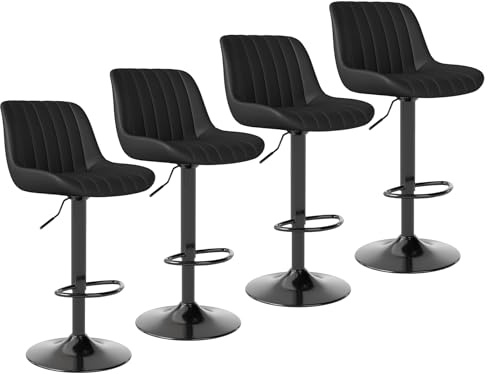 Youhauchair Sgabelli Cucina Set di 4, Sgabello Cucina Regolabile in Altezza con Schienale, Sgabelli Bar in Pelle PU, Sgabello Alto Moderni Design, Nero