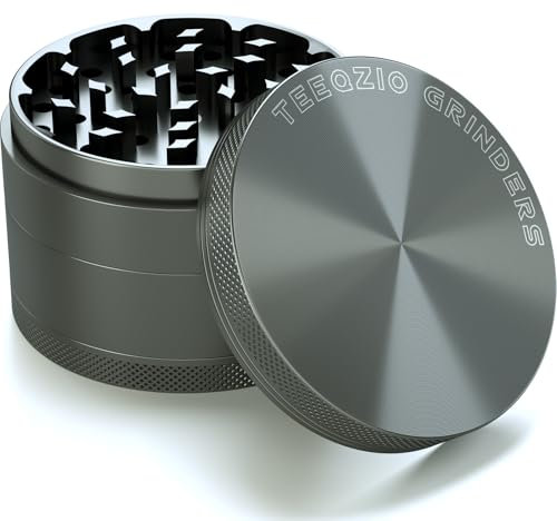 TEEQZIO Pollen Grinder Crusher Ø 75 mm aus Aluminiumlegierung mit 4-Teilig, für Spice, Kräuter, Gewürze, Herb, Kaffee mit Pollen Scraper und Pinsel (Grau)