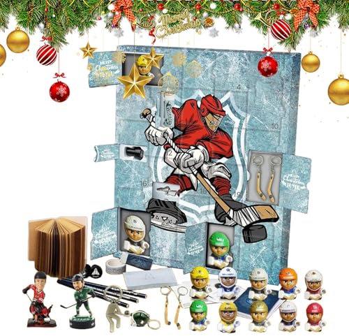 Hockey Adventskalender 2024 Mit 24 Kleinen Türen, Eishockey Adventskalender, Miniatur Eishockey Adventskalender, Eishockey Figuren Spielzeug Adventskalender 2024, Für Kinder Erwachsene