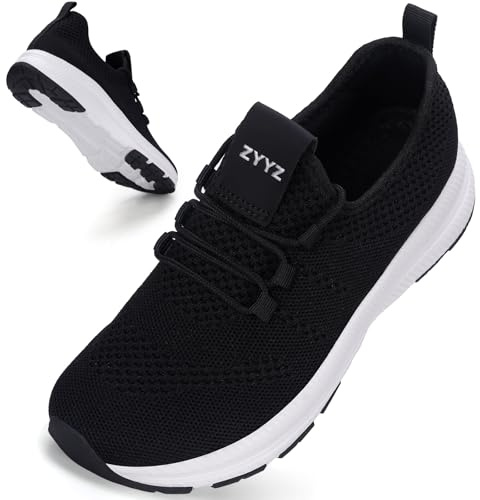 ZYYZ Wide Fit Trainers for Women Arch Support Extra Wide Toe Box Non-Slip Road Running Shoes Lightweight Mesh Breathable Sneakers for Gym Fitness Jogging Walking 8817 Black White 38