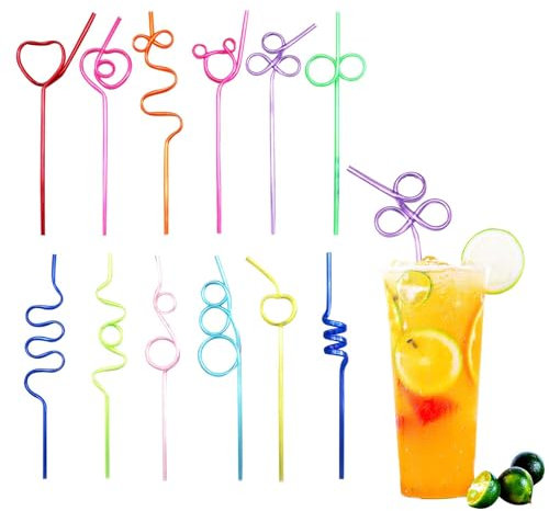 12 Pezzi Cannucce Plastica, yisight Cannucce Riutilizzabile, Multiforme Ricurve Cannucce, Varie di Carino Forme e Colorate Cannucce per Feste, Bar, Matrimoni Decorazioni (Diversificazione)