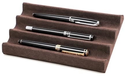 CONTACT'S FAMILY Leather Pen Holder Tray, Wave Slotted Pen Tray for 3 Pens, Leather Pen Organizer for Desk (Coffee)