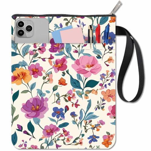 CRASPIRE Funda de Libro con Diseño de Flores Estilo Retro con Diseño Floral para Libros Bolsillo Lavable Cremallera Y Bolsillo Adicional Amantes la Lectura