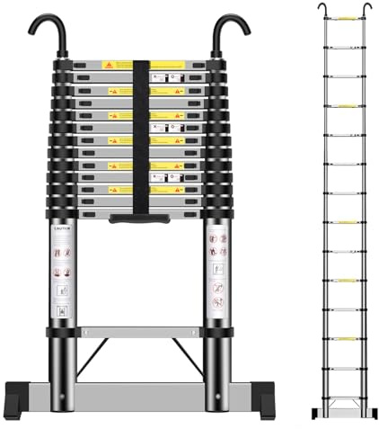 EOXCIIU Escalera TelescóPica 4,7m, Escalera Extensible con Ganchos, Varias Posiciones, para Reparaciones Domésticas, Almacenes y Trabajos de Jardinería
