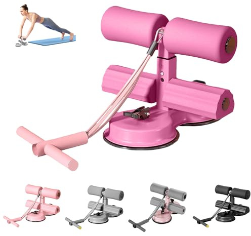 Sit Up Bar Foot Holder, Sit Up Exercise Equipment, 3-Level Adjustable with 2 Strong Suction Cups & Elastic Rope, Portable Sit Up Equipment, Abs Workout Aids for Feet & Leg Strength (Pink)